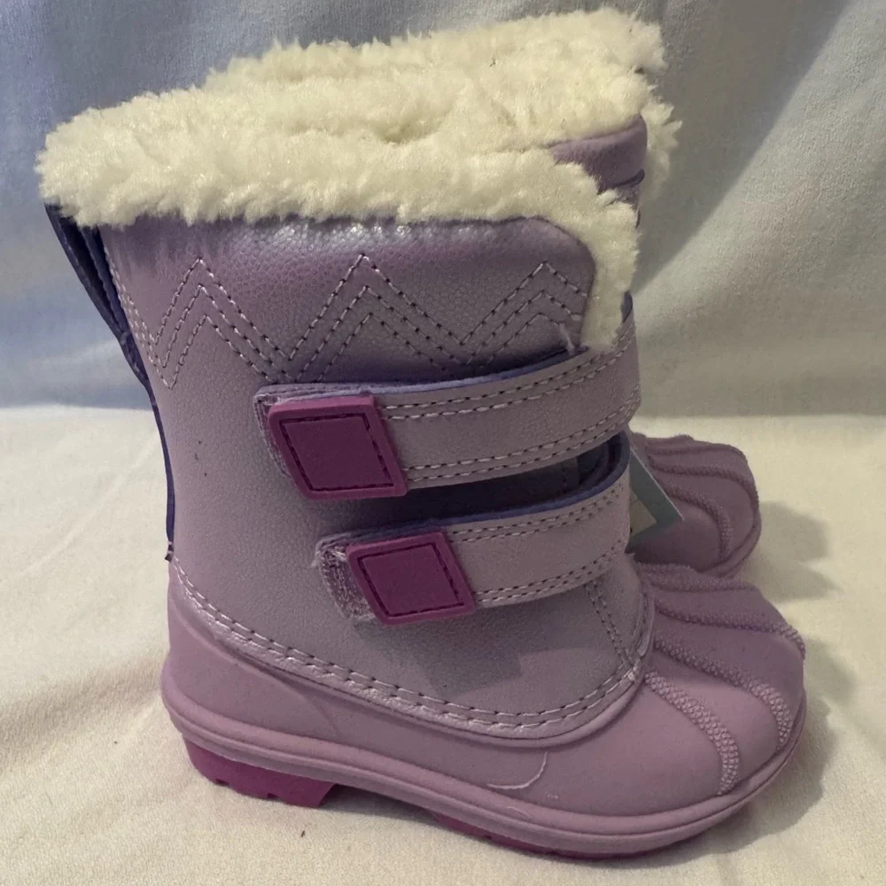 NWT Cat & Jack Iredescent Pink Snow Boots with Faux Fur Trim Sz 6T - Picture 4 of 9